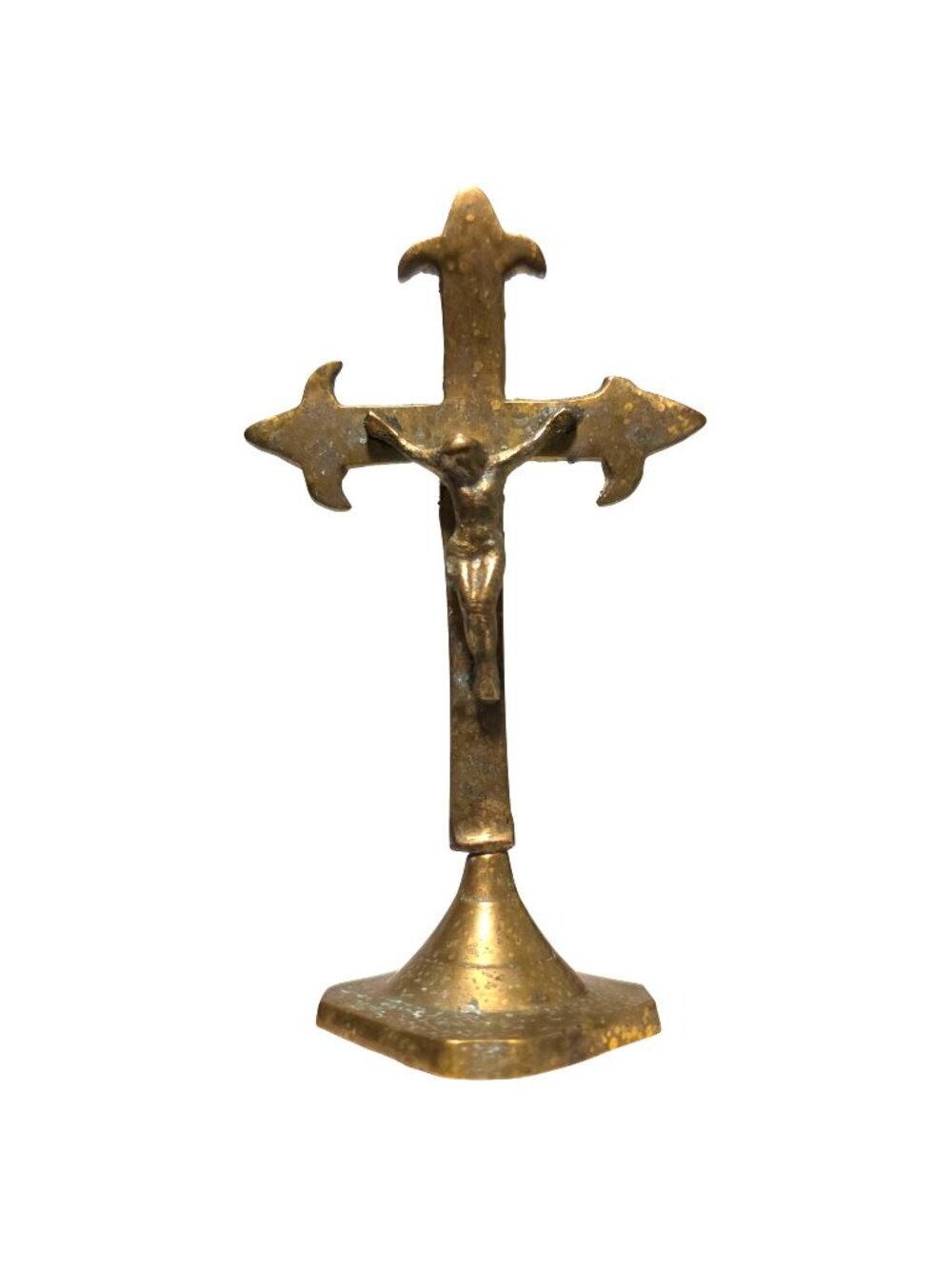 Antique Brass Crucifix Figurine of Jesus Christ on the Cross